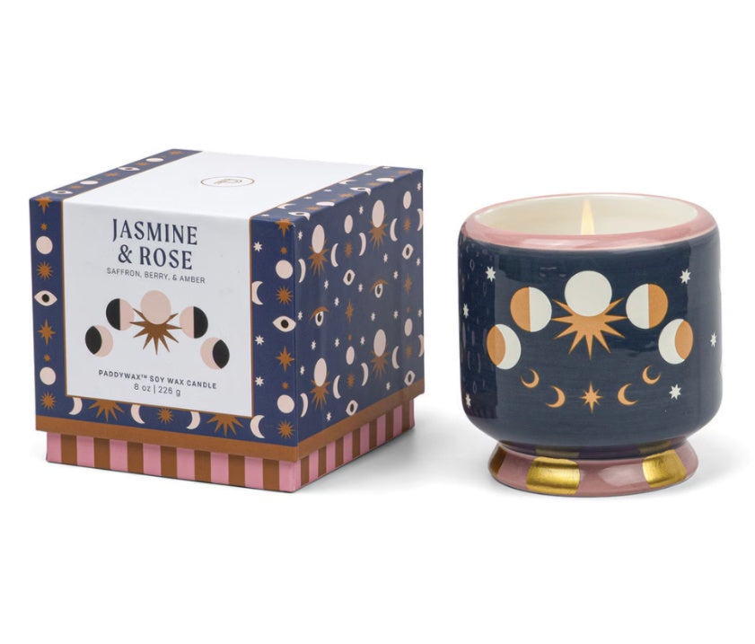 Moon Phases Ceramic Candle - Jasmine &amp; Rose