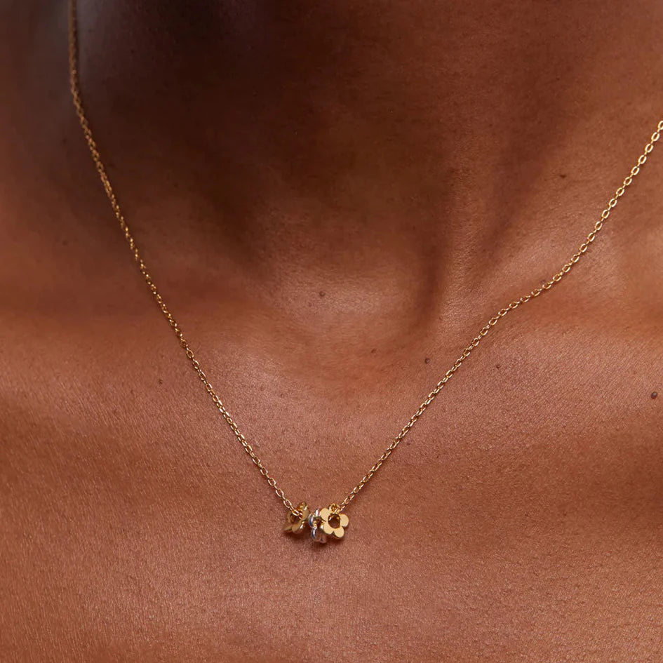 Multi Flower Bead Necklace - Gold Chain
