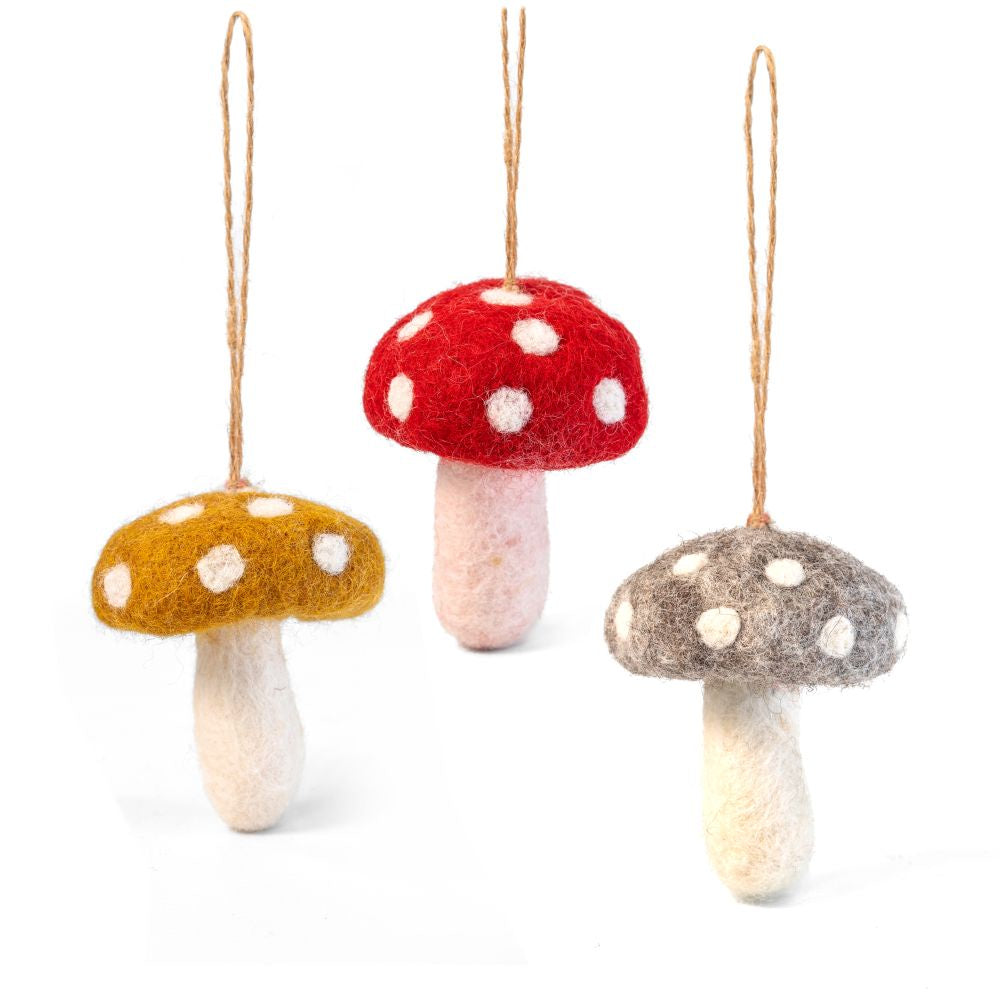 Mushroom Felt Christmas Decoration - Set of 3