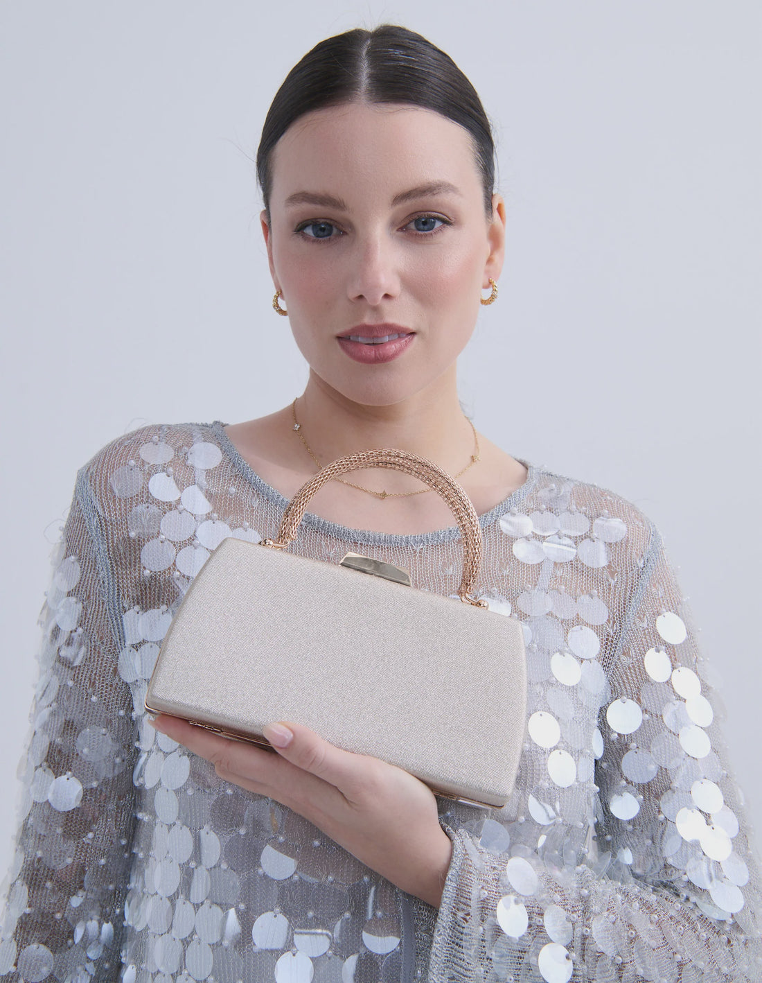 Nuvia Duo Top Handle Clutch Bag in Gold