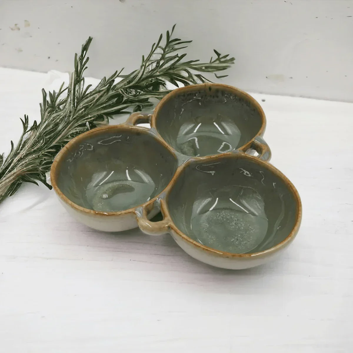 3 Bowl Ceramic Snacker - Olive