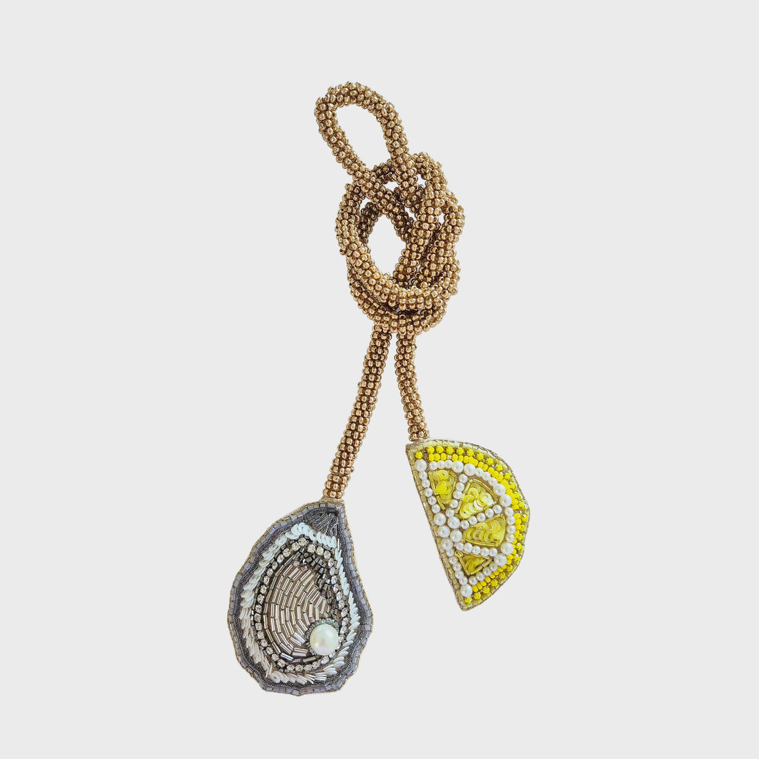 Oyster and Lemon Beaded Tie Bag Charm