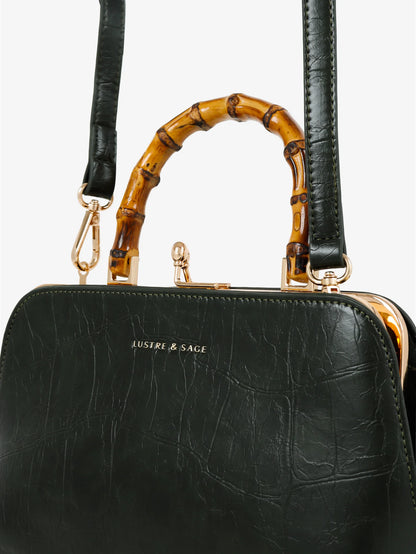 Palmier Green Bamboo Handle Handbag