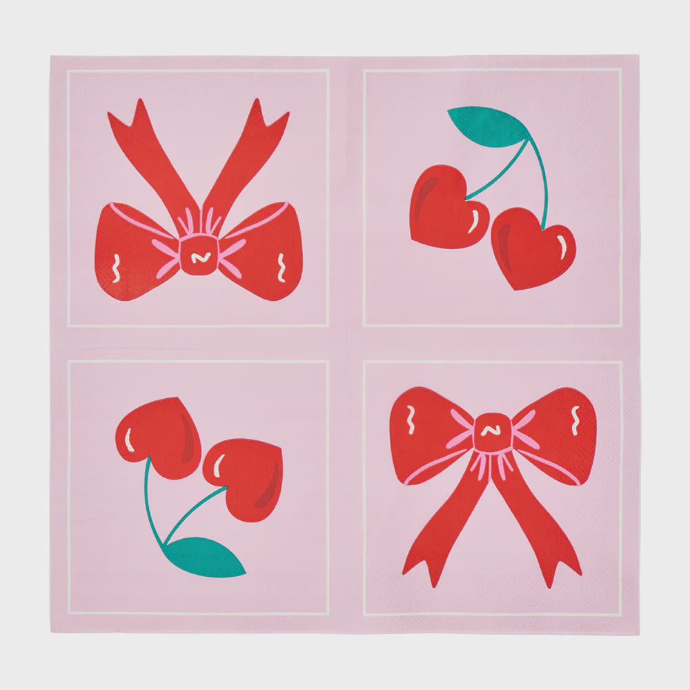 Paper Napkins - Bows &amp; Cherries 20 Pack