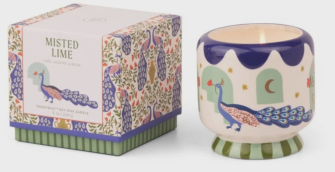 Peacock Ceramic Candle - Misted Lime