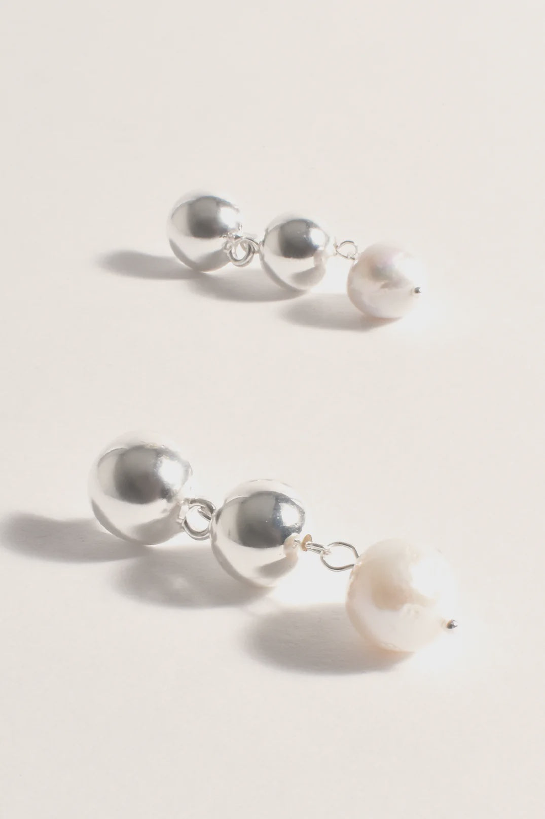 Pearl Drop Metal Ball Earrings - Silver