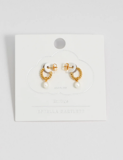 Pearl Drop and Twist Hoop Earrings