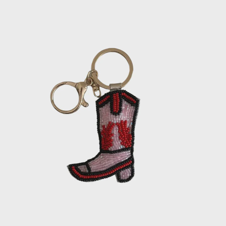 Pink and Red Cowboy Boot Keyring
