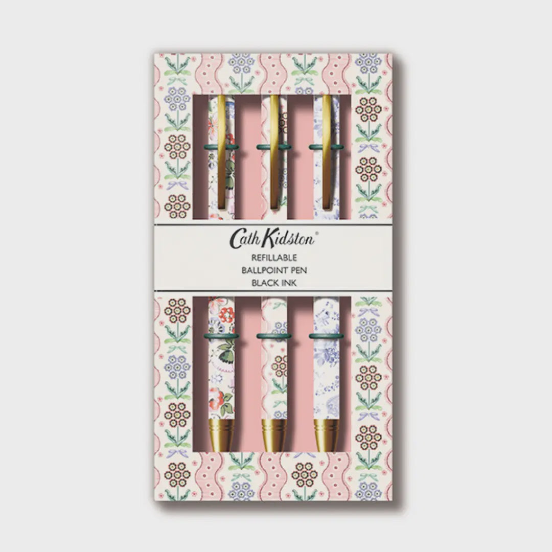 Cath Kidston Gift Pen Set of 3 - Pink Blue Flowers