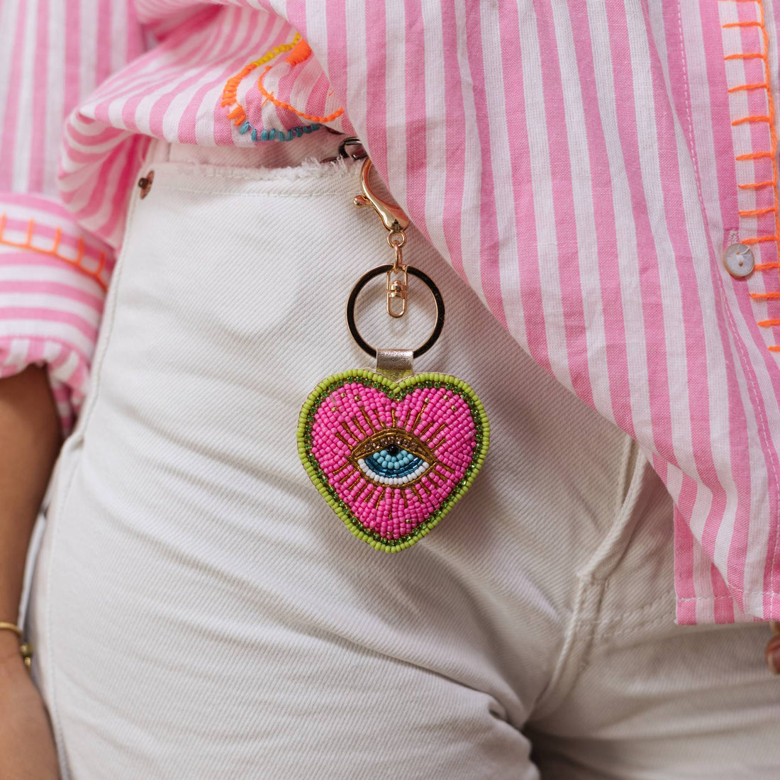 Pink &amp; Green Evil Eye Keychain