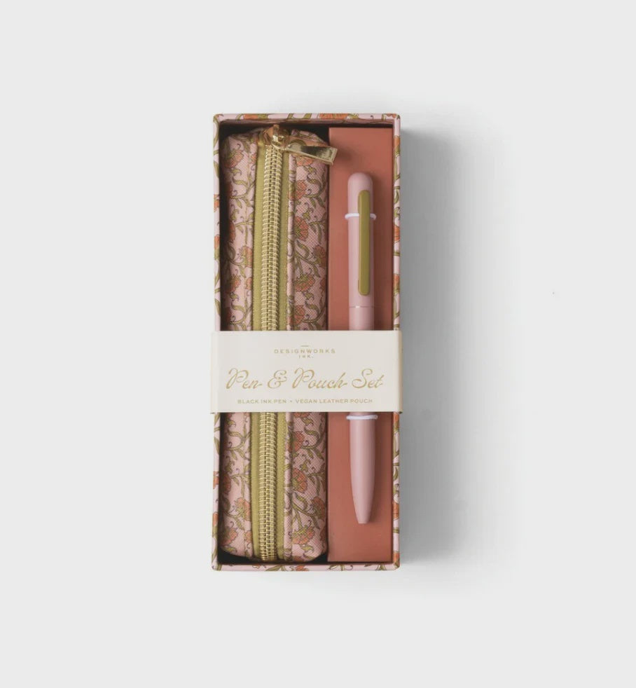 Pink Vintage Floral Pen &amp; Pouch Set