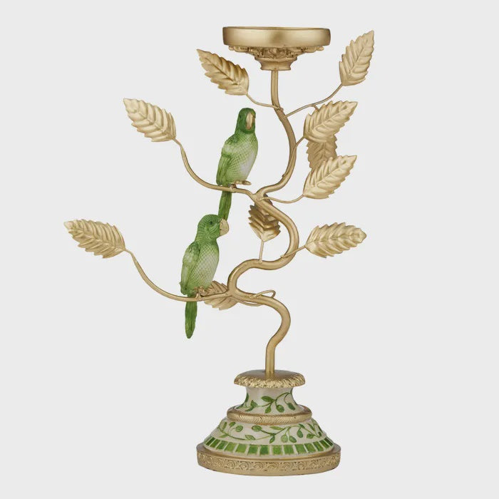 Polly Parrot Resin Candle Holder - Green