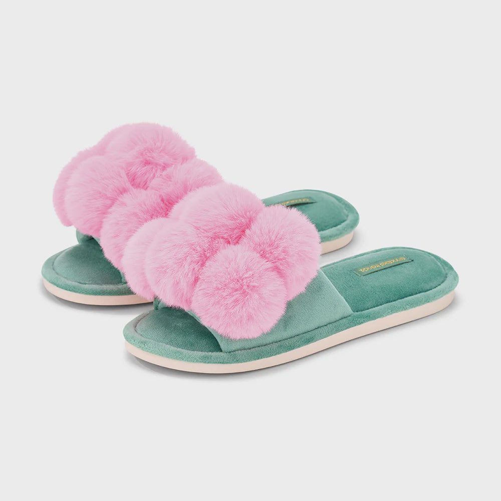 Cosy Luxe Pom Pom Slipper - Candy Green
