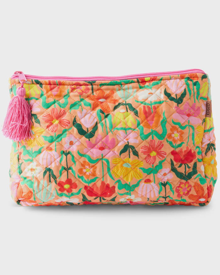 Popping Flowers Peach Quilted Cotton Toiletry Purse
