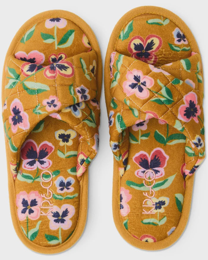 Pretty Pansy Quilted Velvet Adult Slippers