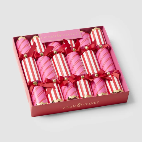 Carnival Stripe Crackers Red &amp; Pink – Box of 6