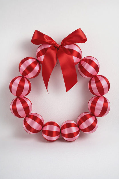 Silk Ball Christmas Wreath - Red &amp; Pink