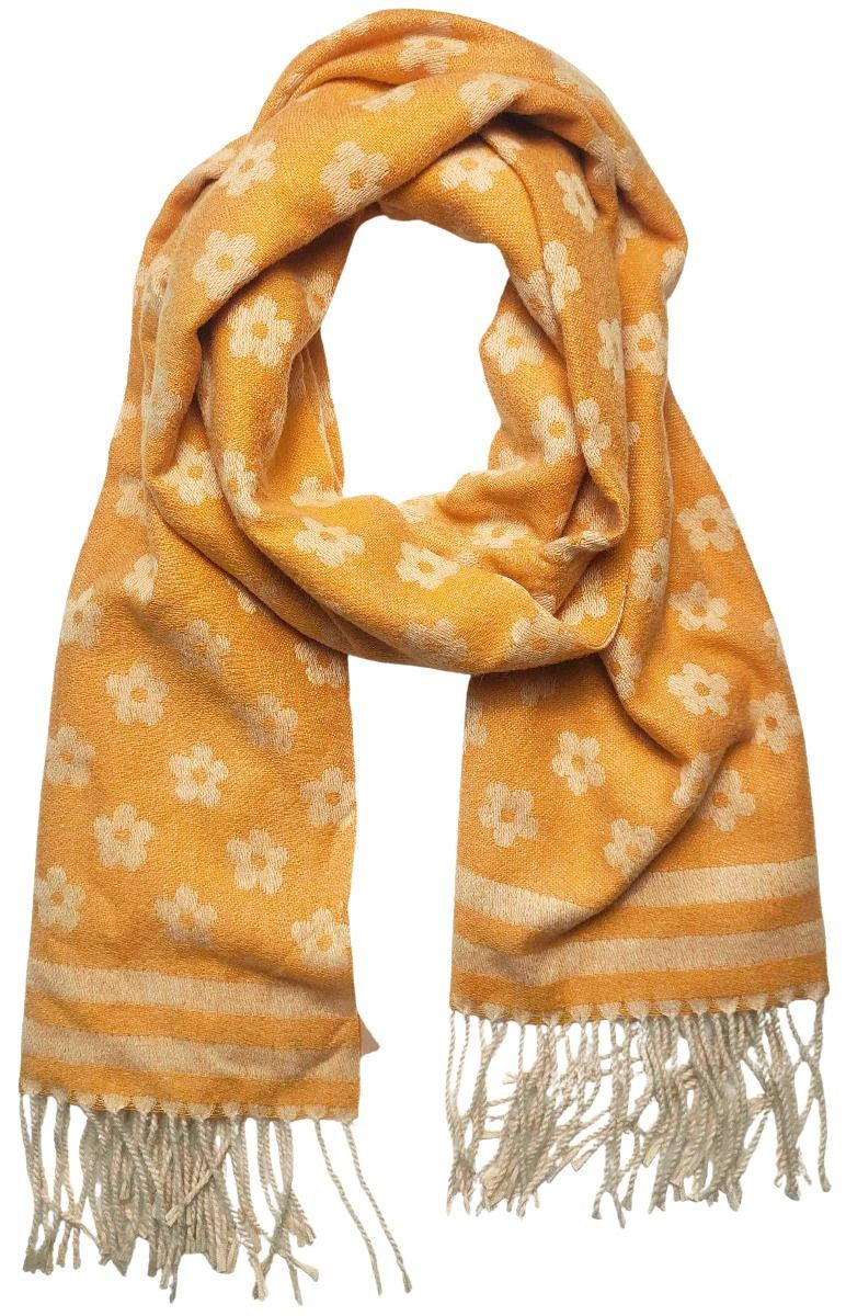 Retro Floral Scarf - Mustard