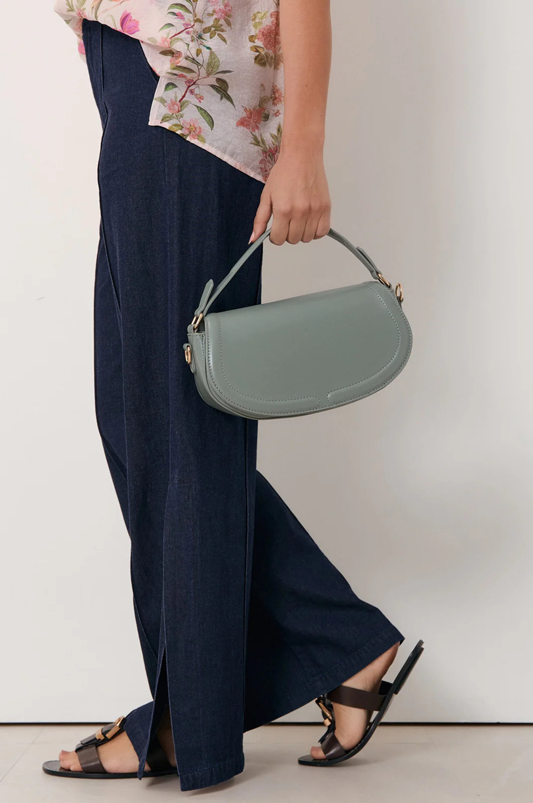 Rosalie Rounded Foldover Small Bag - Dusty Sage