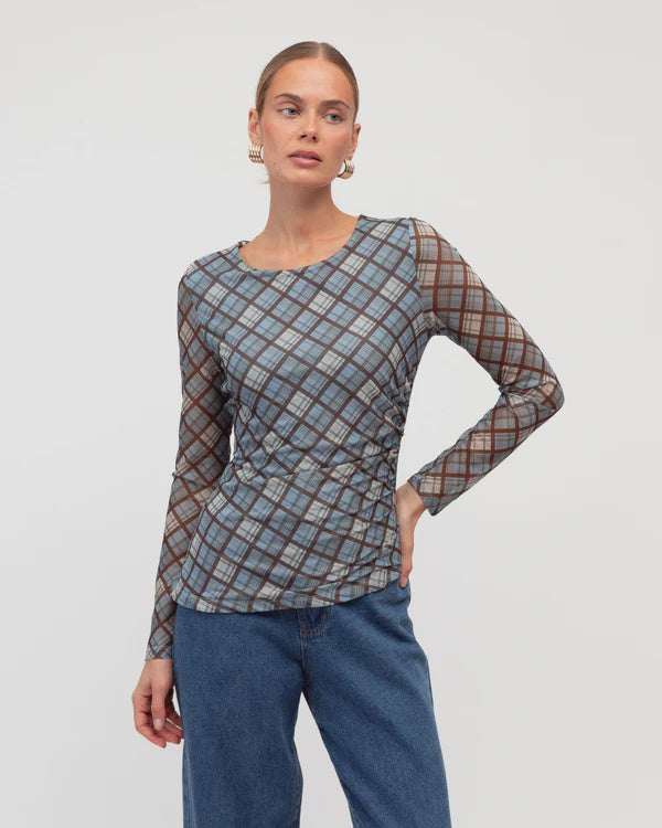 Samantha Plaid Long Sleeve Mesh Top