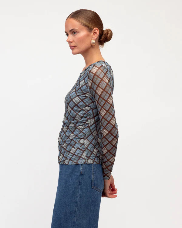 Samantha Plaid Long Sleeve Mesh Top