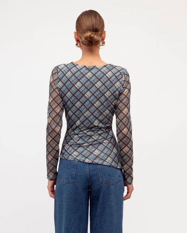 Samantha Plaid Long Sleeve Mesh Top
