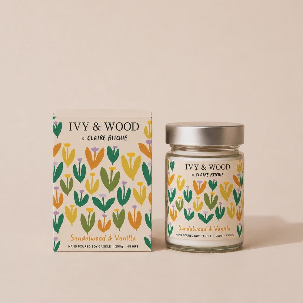 Sandalwood &amp; Vanilla Soy Candle | Bloom x Claire Ritchie