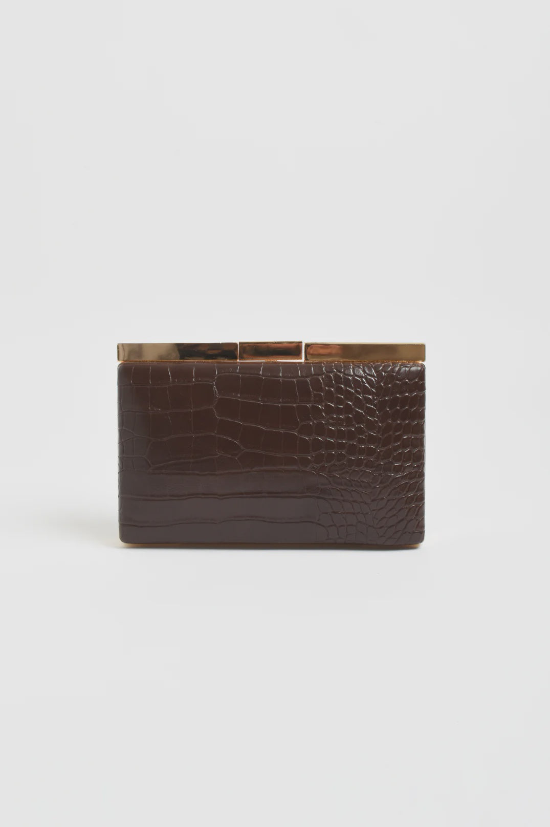 Savina Croc Structured Clutch - Chocolate