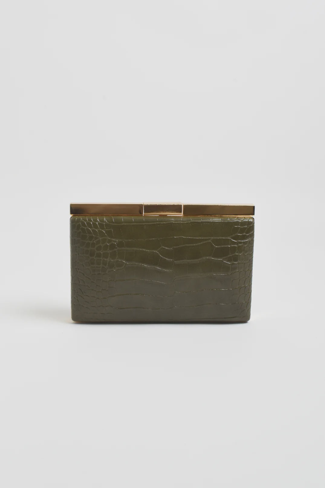Savina Croc Structured Clutch - Khaki
