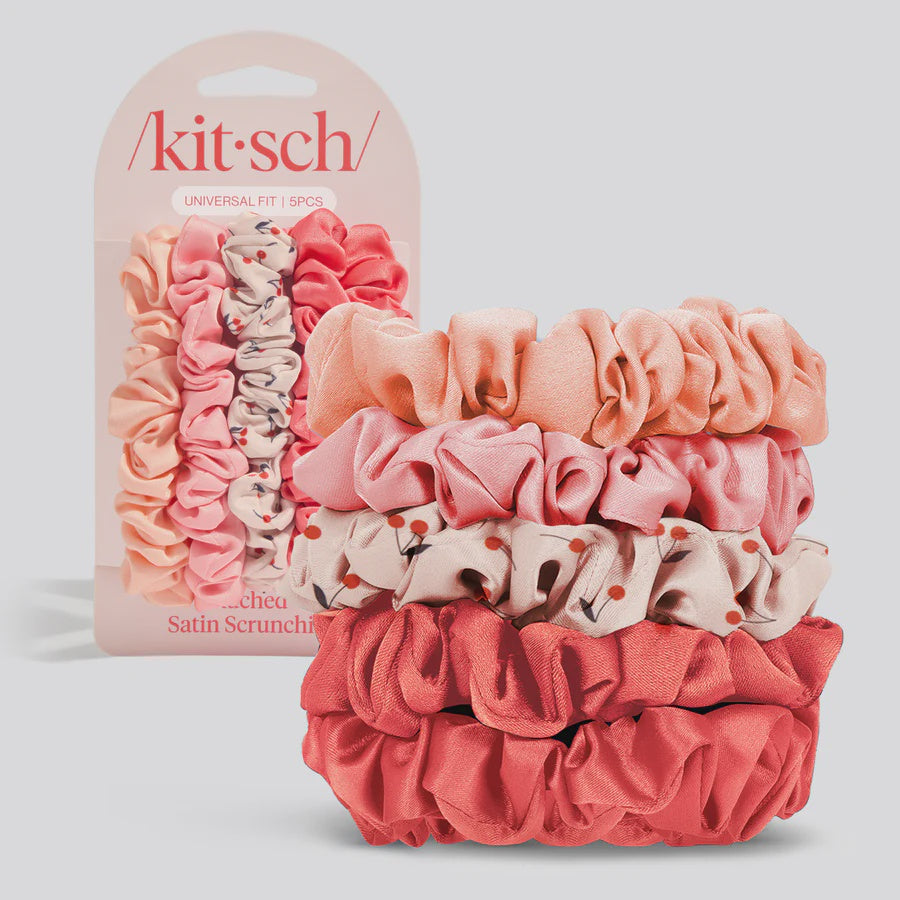 Ruched Satin Scrunchies - Cherry Blossom