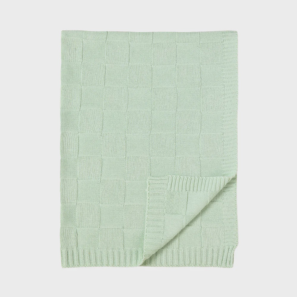 Pram Knitted Blanket - Checkered Seafoam