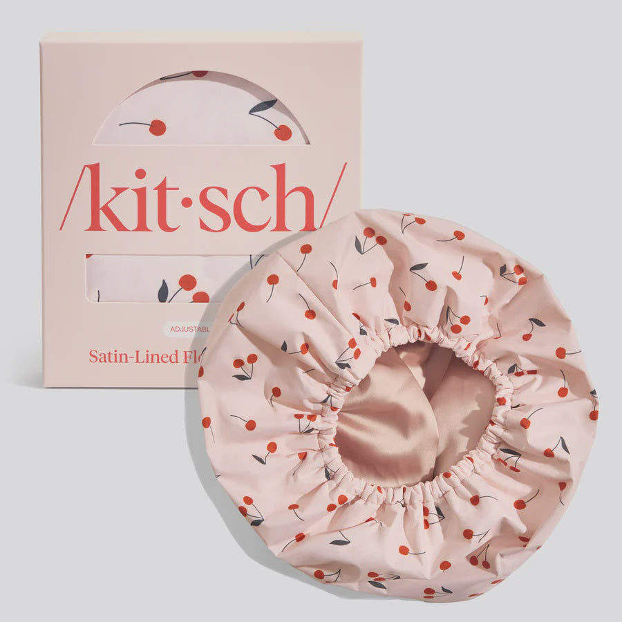 Satin Lined Shower Cap - Cherry