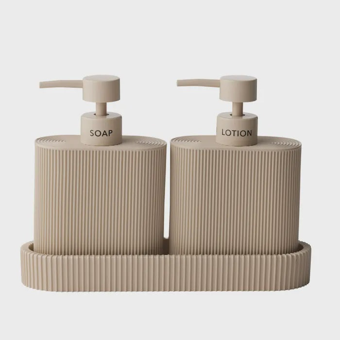 Sid Dispenser Set of 2 With Tray - Taupe