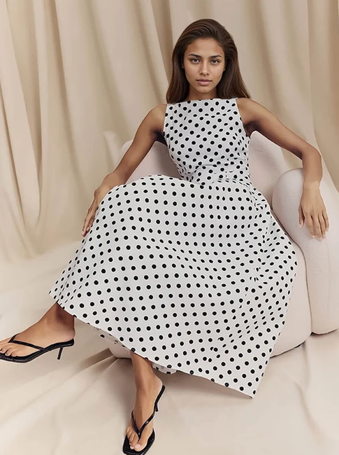 Black &amp; White Spot Drop Waist Dress