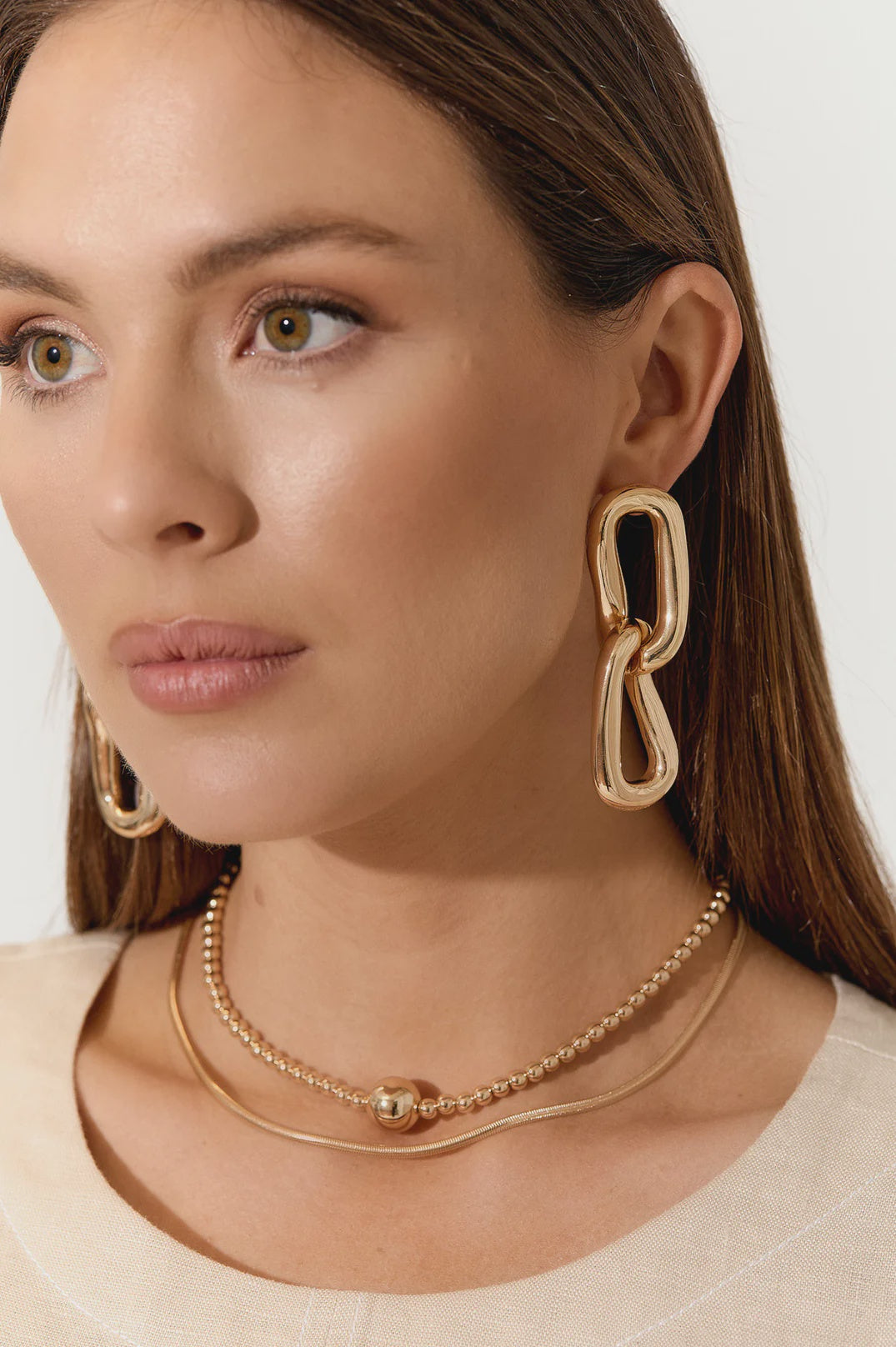 Statement Link Earrings - Gold