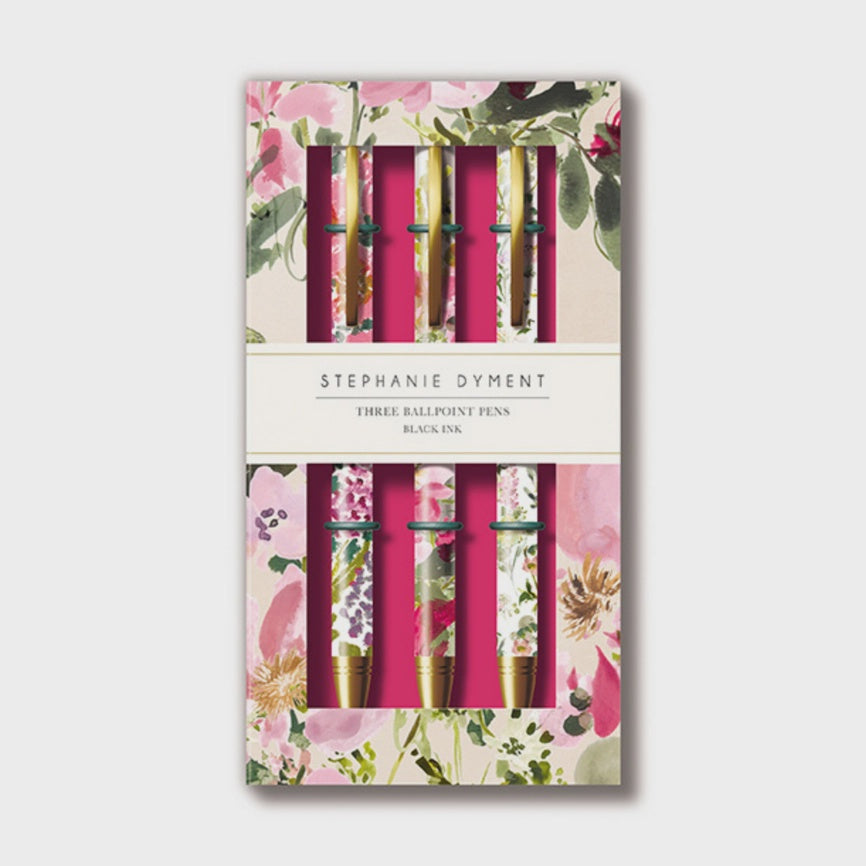 Gift Pen Set of 3 - Floral Ballpoint Boxed Stephanie Dyment