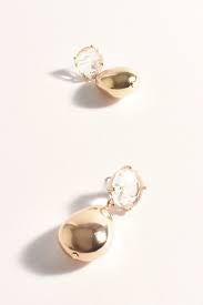 Stone Top Teardrop Earrings - Crystal