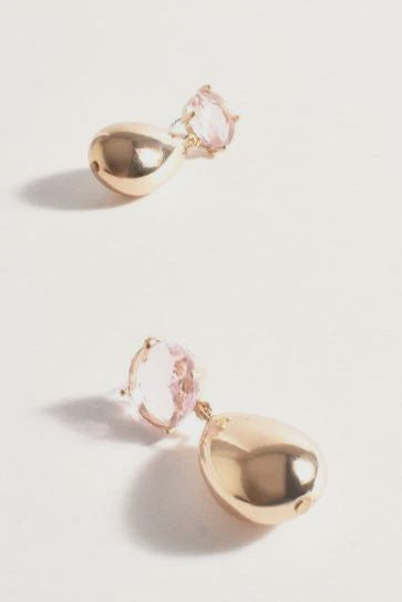 Stone Top Teardrop Earrings - Pink