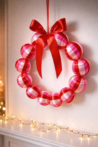 Silk Ball Christmas Wreath - Red &amp; Pink