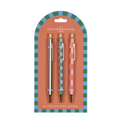 Stripes &amp; Check Set of 3 Pens