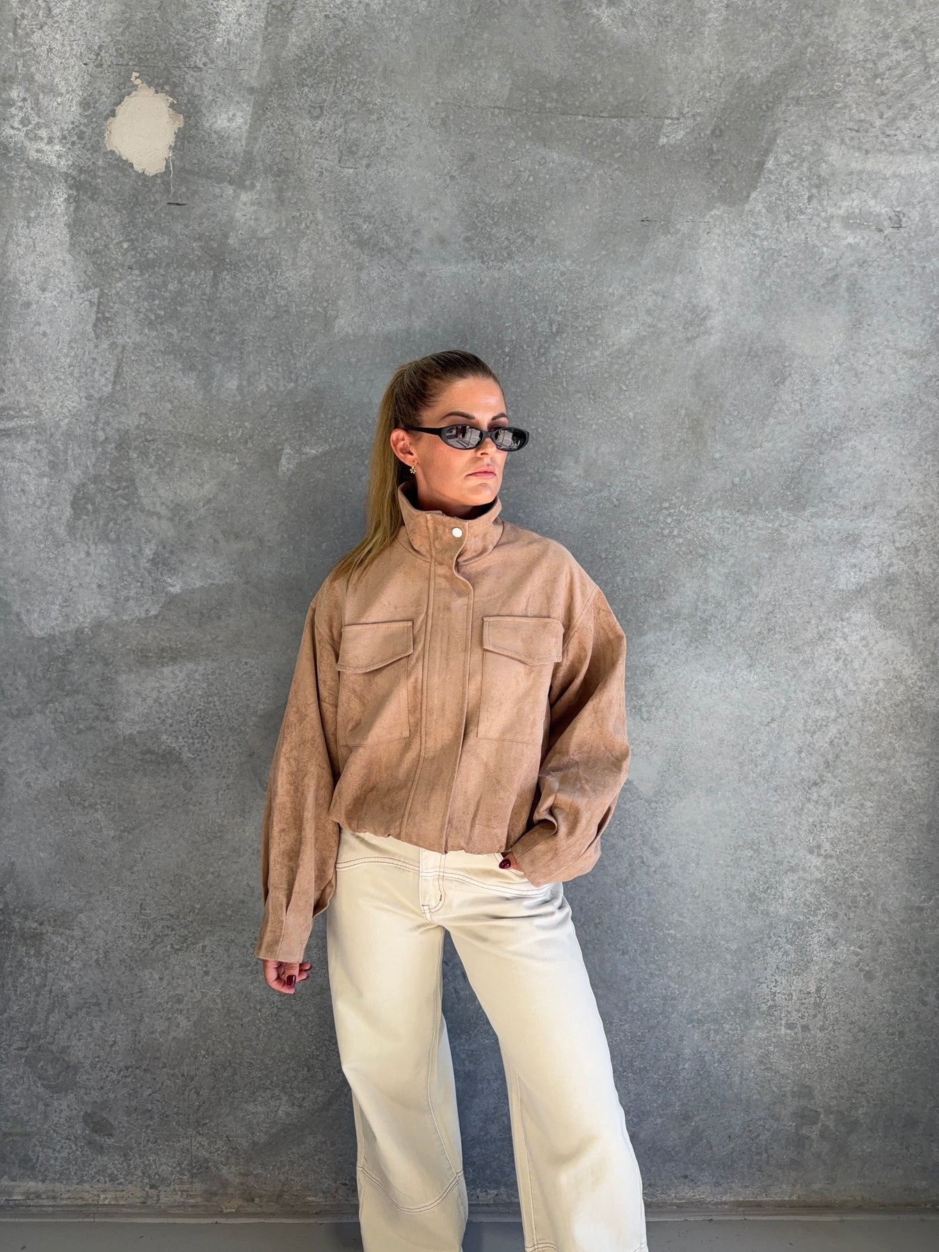 Funnel Neck Suede Jacket