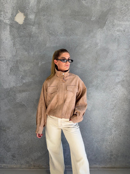 Funnel Neck Suede Jacket