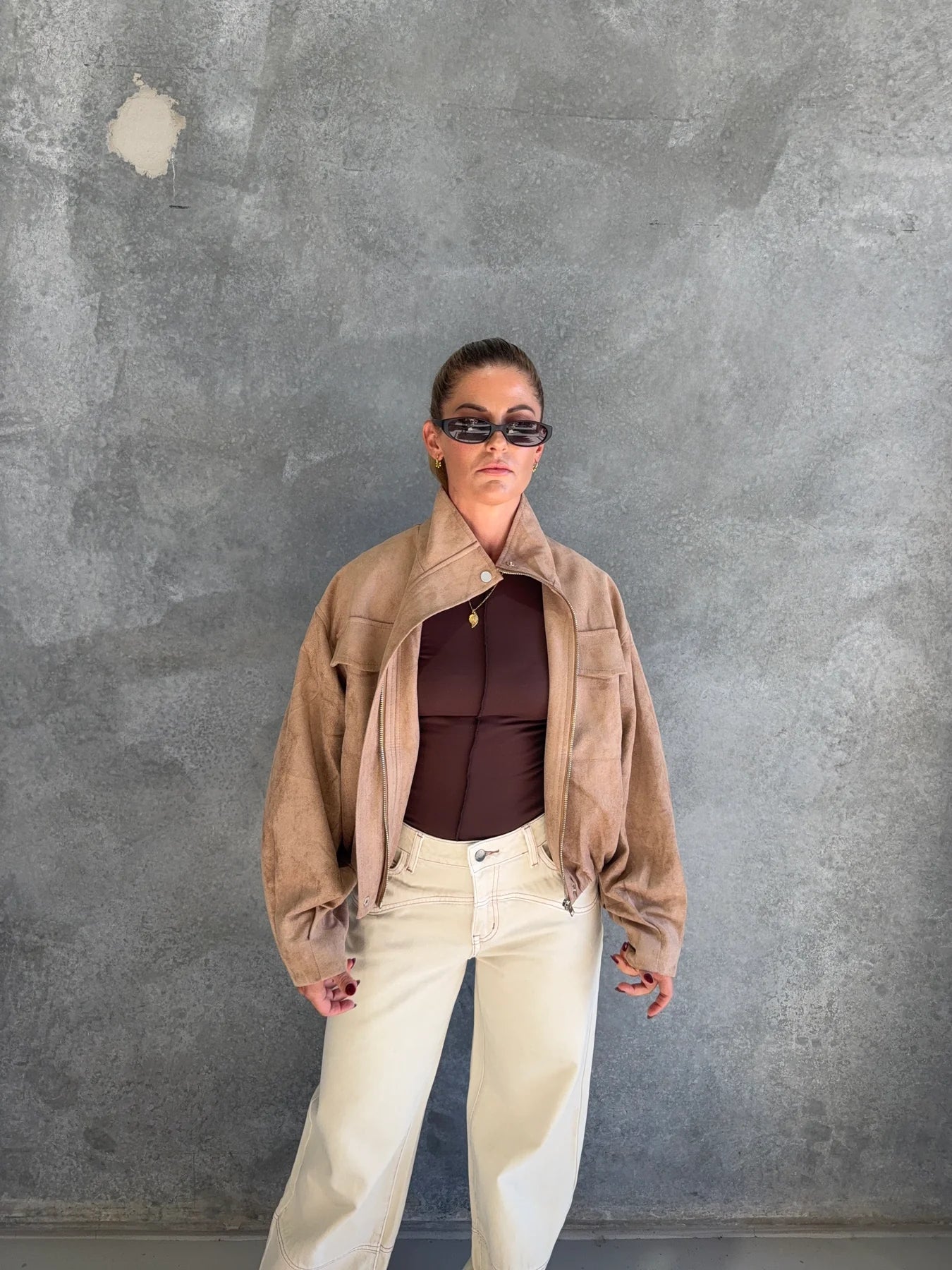 Funnel Neck Suede Jacket
