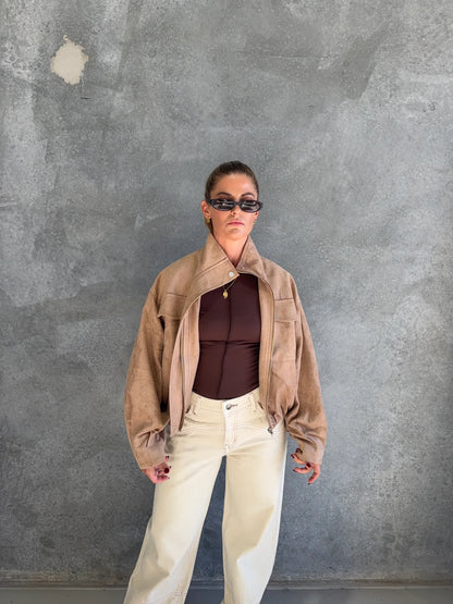 Funnel Neck Suede Jacket