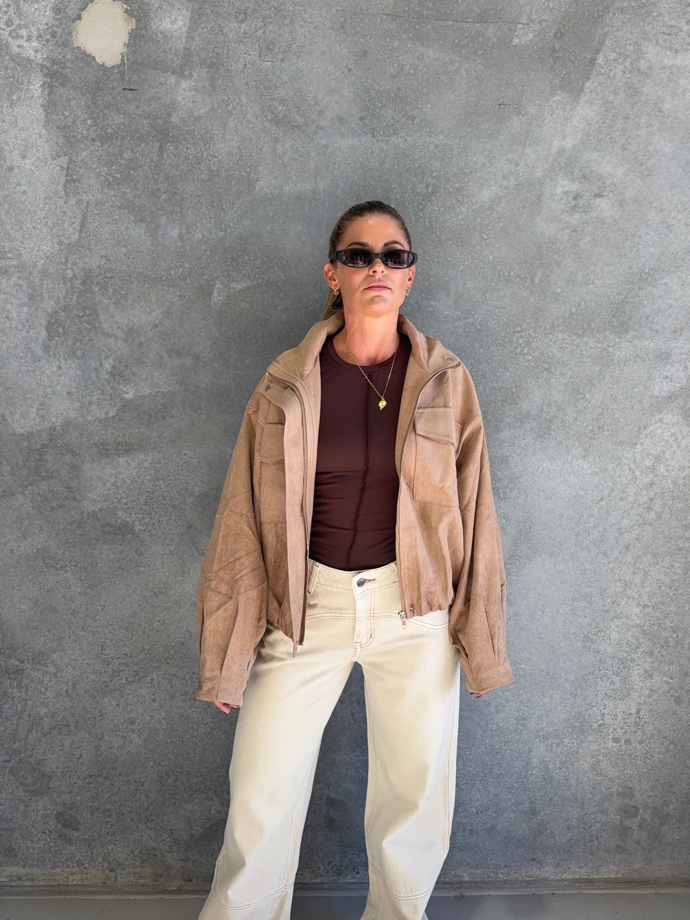 Funnel Neck Suede Jacket