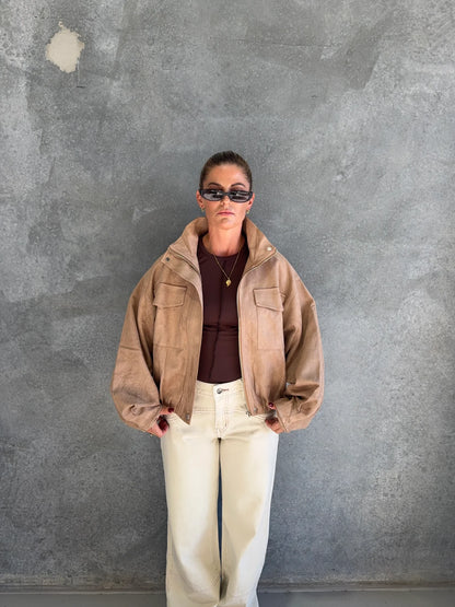 Funnel Neck Suede Jacket