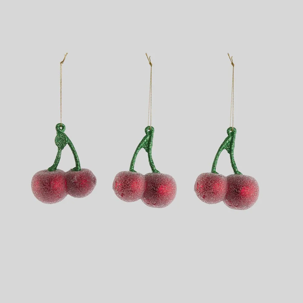 Sugared Cherries Hanging Decoration Set of 3