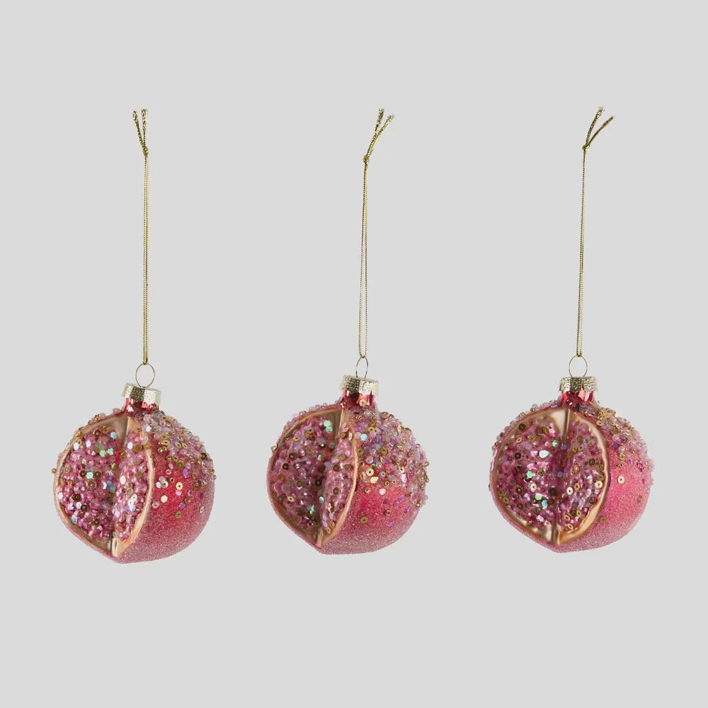 Sugared Pomegranate Baubles Set of 4