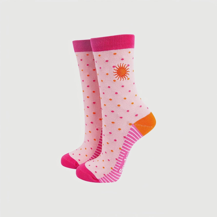 Embroidered Sun Spotted Combed Cotton Socks in Pink