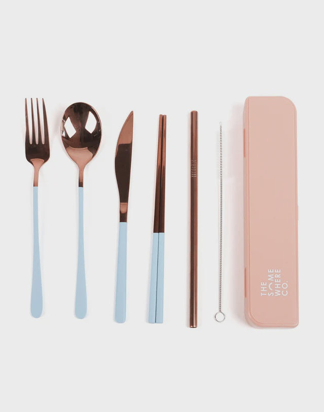 Take Me Away Cutlery Kit - Rose Gold &amp; Blue